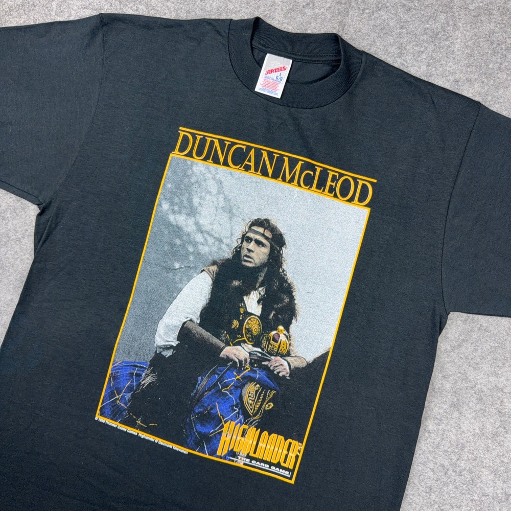 VTG Highlander The Card Game T Shirt Mens Large Black Duncan McLeod Jerzees Tee